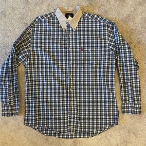 PBR - Men's Large Professional Bull Riders Blue Striped Plaid Button Shirt